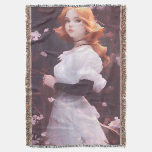 Cobertor Bonita Menina Entre Retrato De Flores Rosa