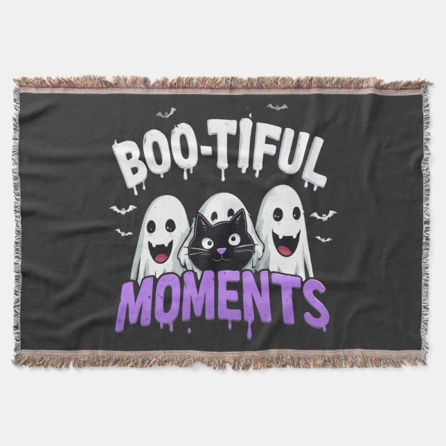 Cobertor Boo-Tiful Moments Cute Halloween Ghosts and Bats (Frente)