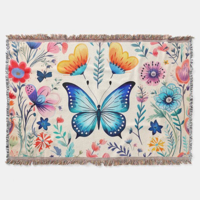 Cobertor Borboleta e Jardim de Flores Selvagens (Frente)