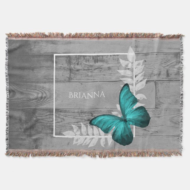Cobertor Borboleta Teal Rustic Personalizado Lâmpada (Frente)