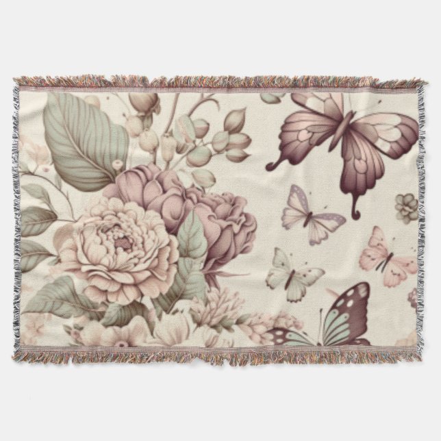 Cobertor Borboletas e flores decoração pastosa (Frente)