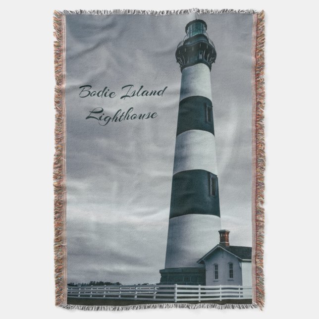 Cobertor Bordie Island Lighthouse preto e branco (Frente Vertical)