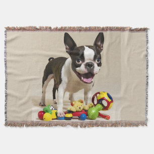 Cobertor Boston Terrier Dog Brincando com Brinquedos