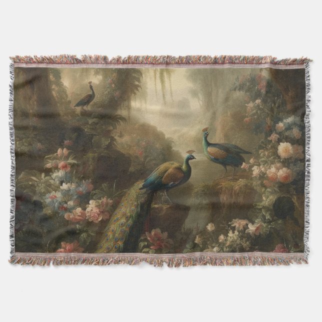 Cobertor Botânica: três pavões no jardim inglês (Frente)