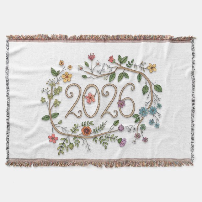 Cobertor Botanical 2026 Typography with Flowering Vines  (Frente)