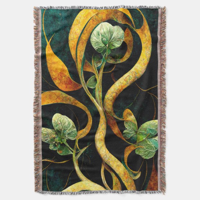 Cobertor Botanical Orchid Greens & Golds (Frente Vertical)