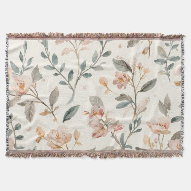Cobertor Botânico Aquarela de Flor Silvestre Suave Neutra S (Frente)