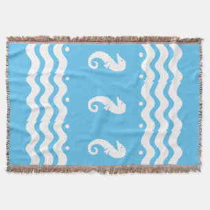 Cobertor BRANCO no azul aqua VERDE ÁGUA CAVALO MARINHO esti
