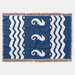 Cobertor BRANCO no AZUL CAVALO-MARINHO vida costeira