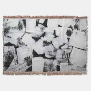 Cobertor Branco preto, canvas pintada por abstrato.