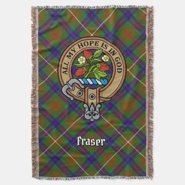 Cobertor Brasão do Clã Fraser sobre Tartan de Caça (Frente Vertical)