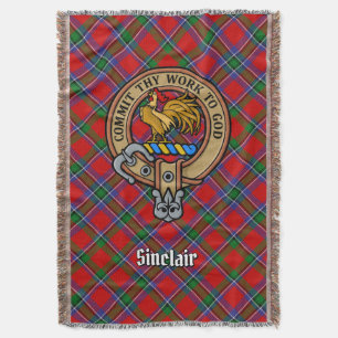 Cobertor Brasão do Clã Sinclair sobre Tartan Vermelho