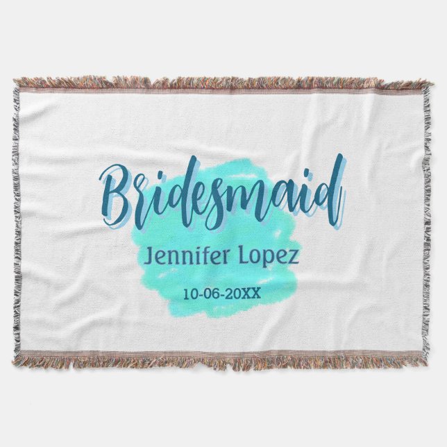 Cobertor Bridesmaid azul verde aquarela adiciona nome data  (Frente)