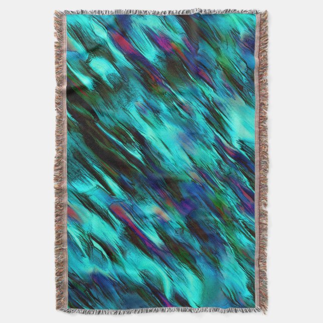 Cobertor Brilhante manchado de ciano a azul e manchas verme (Frente Vertical)