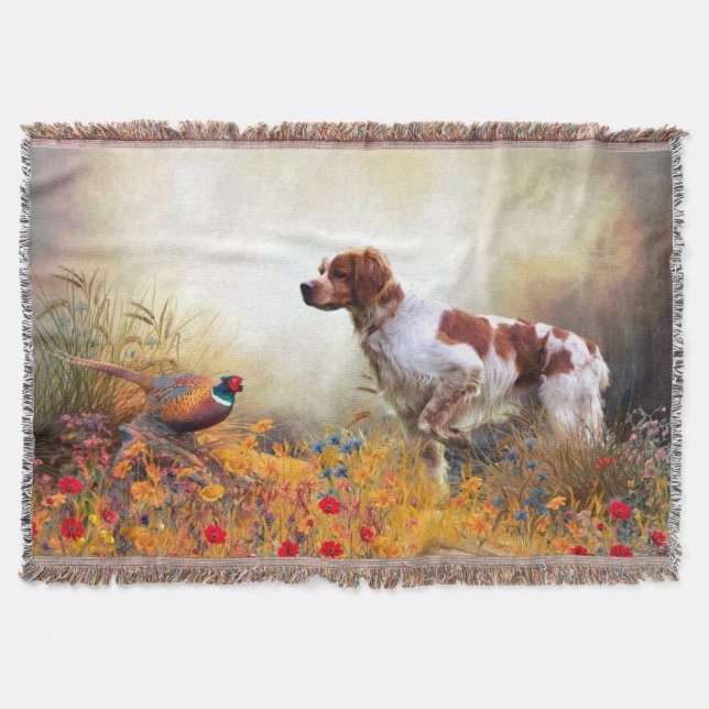 Cobertor Brittany Spaniels, Caça de Pássaros (Frente)