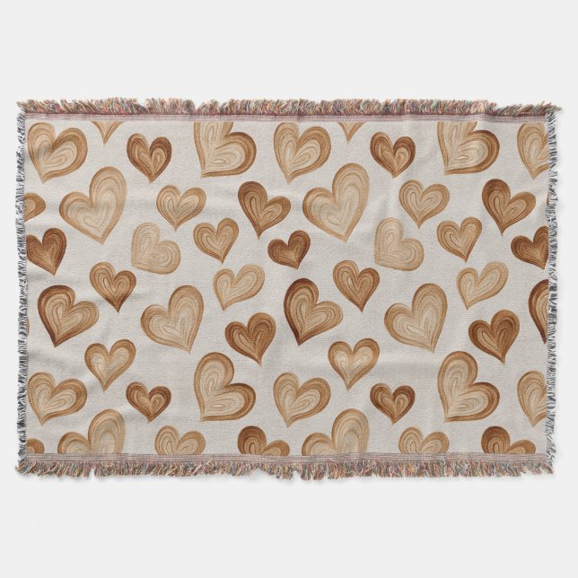 Cobertor Brown Cream Hearts Stripes (Frente)