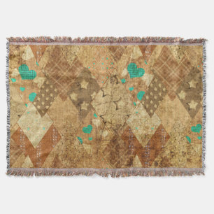 Cobertor Brown Grunge Quilt Stars Hearts