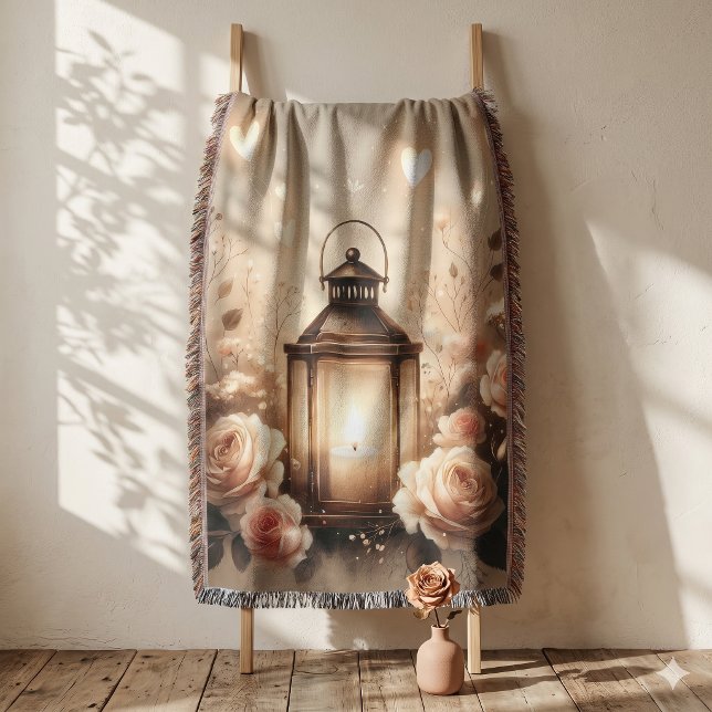 Cobertor Buquê de Rosas Lanterna Brilhante (Rose Lantern Glow Bouquet Throw Blanket)
