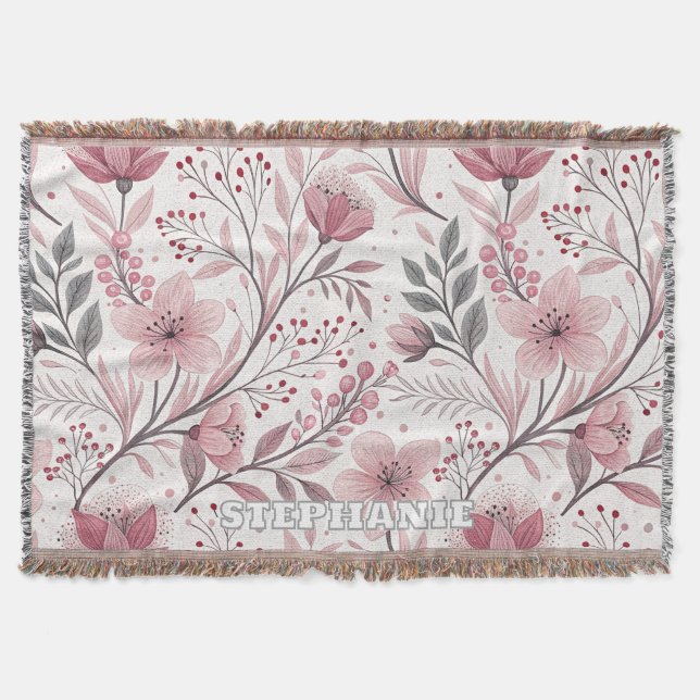 Cobertor Buquê Floral Rosa com Acentos de Frutas (Frente)