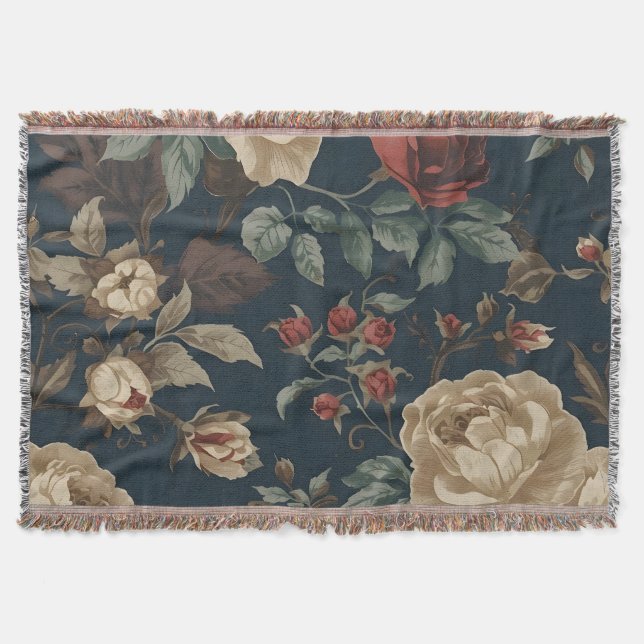 Cobertor Burgundy roses antique peony distressed (Frente)