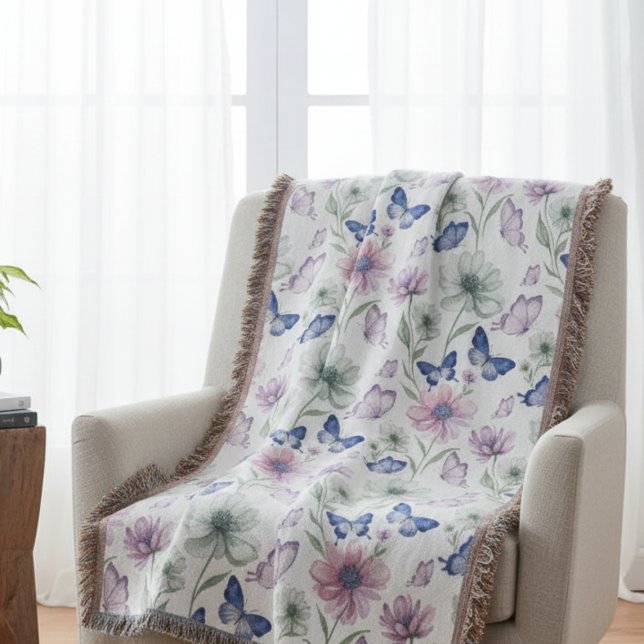 Cobertor Butterfly Floral Pattern Throw Blanket (Butterfly floral throw blanket)