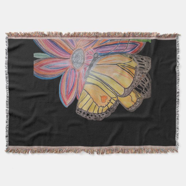 Cobertor Butterfly landing on flower Throw Blanket (Frente)