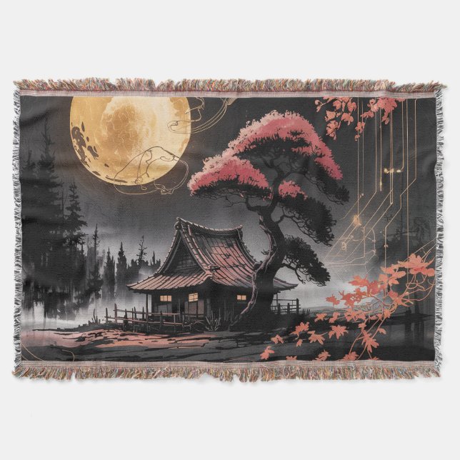Cobertor Cabana Japonesa ao Luar Arte (8) (Frente)