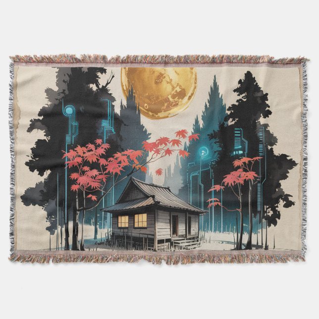 Cobertor Cabana Japonesa ao Luar Arte (9) (Frente)