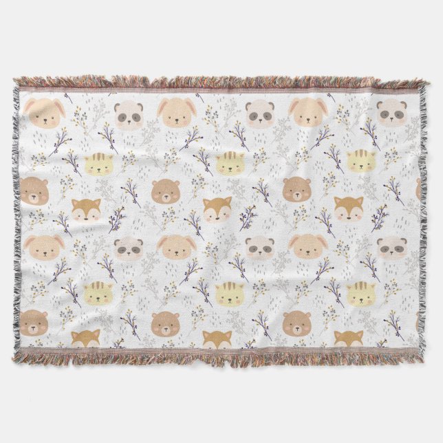 Cobertor Cabeça Animal Adorável E Padrão Floral (Frente)