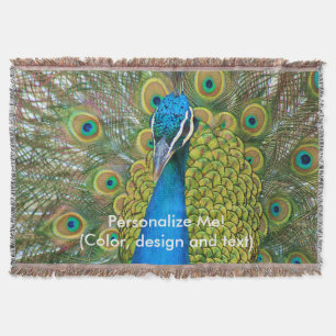 Cobertor Cabeça Azul de Peacock com Penas Coloridas das Cau
