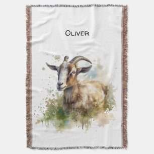 Cobertor Cabra de Fazenda em Aquarela, personalizada