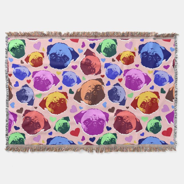Cobertor Cachorro Pug Filhote PopArt Estilo Retro (Frente)