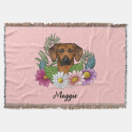 Cobertor Cachorro Rhodesian Ridgeback Cabeça Flores de Verã