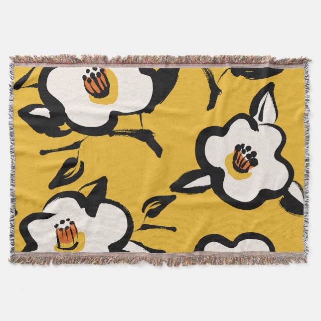 Cobertor Camellia amarela, vintage floral. (Frente)