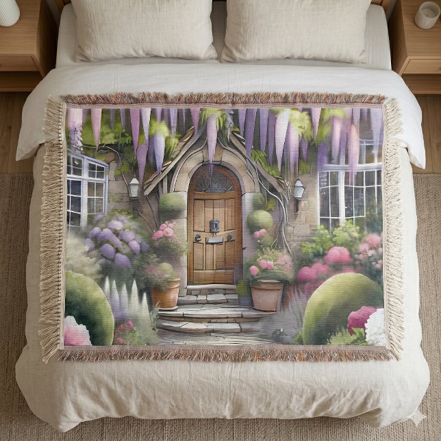 Cobertor Caminho Caprichoso de Jardim de Casa de Campo (Whimsical Cottage Garden Pathway Throw Blanket)