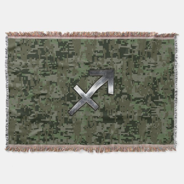 Cobertor Camo Digital Silver Sagittarius Zodiac Woodland (Frente)