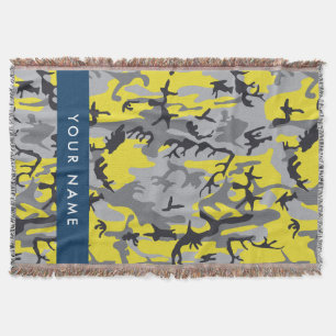 Cobertor Camuflagem Amarela e Cinza Personalize seu nome