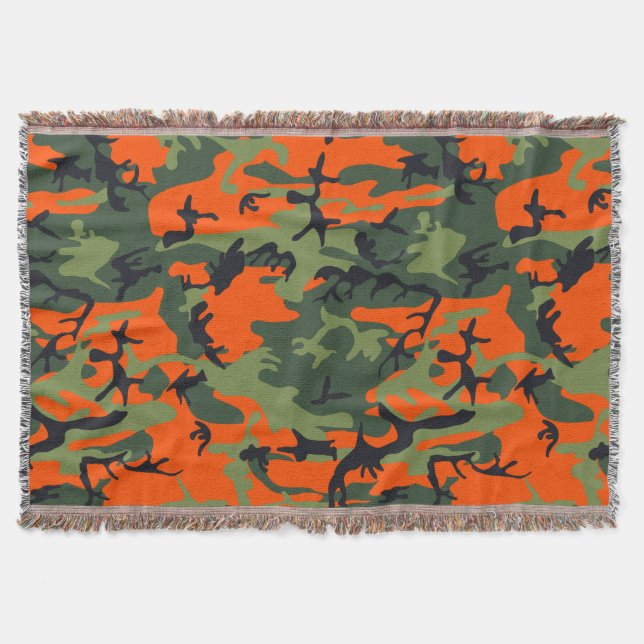 Cobertor Camuflagem Laranja e Verde, Militar, Exército (Frente)