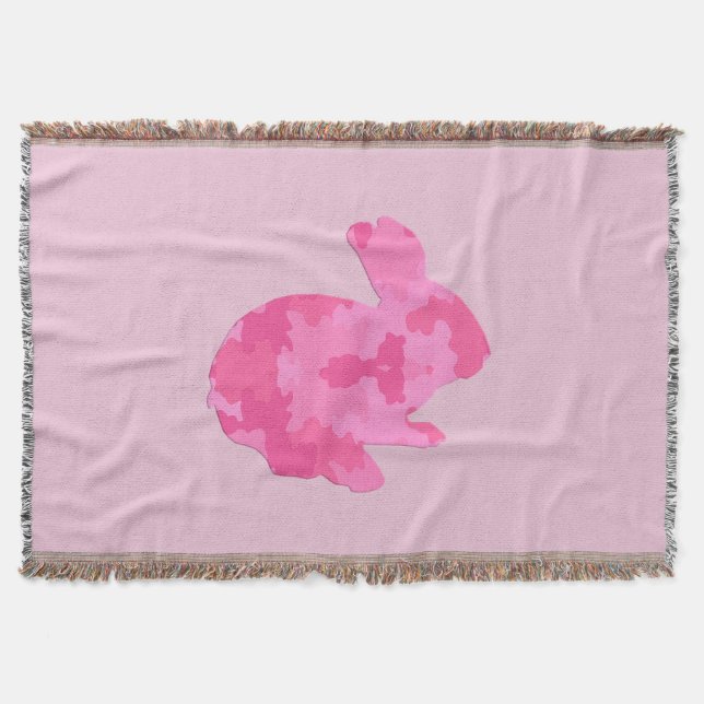 Cobertor Camuflagem rosa Silhoule Bunny Throw Blanket (Frente)