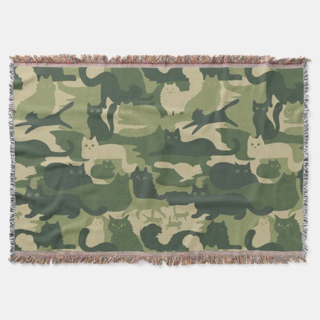 Cobertor Camuflagem Verde Gatos Padrões Gatinhos Legal Camo (Frente)