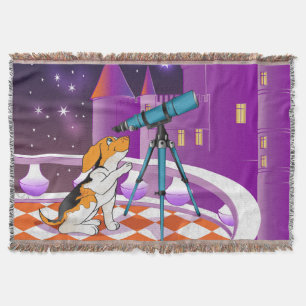 Cobertor Cãozinho bege vermelho e telescópio