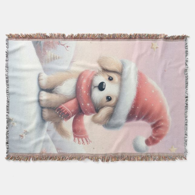 Cobertor Cãozinho de Natal bonito com chapéu de Santa (Frente)