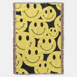 Cobertor cara feliz amarela sorri preto