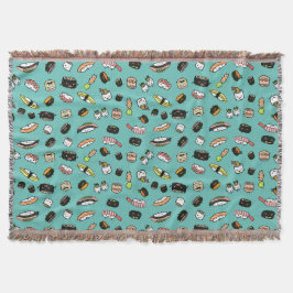 Cobertor Caracteres Sushi Padrão Kawaii Sushi