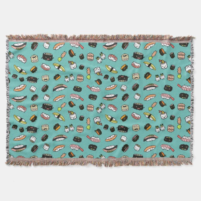 Cobertor Caracteres Sushi Padrão Kawaii Sushi (Frente)