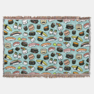 Cobertor Caracteres Sushi Padrão Kawaii Sushi
