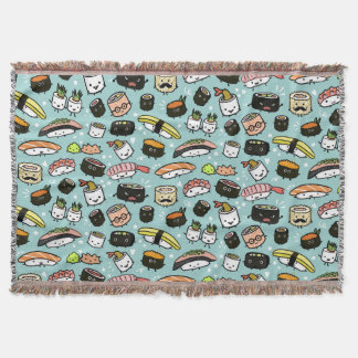 Cobertor Caracteres Sushi Padrão Kawaii Sushi