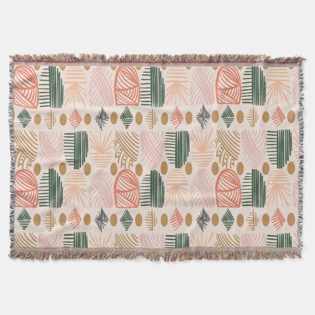 Cobertor Caribe Tribal Mudcloth: Boho Dark Verde, Rosa (Frente)