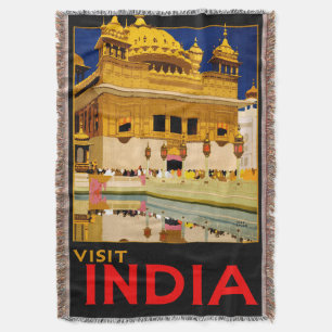 Cobertor Cartaz de viagem da Índia arte vintage indiana