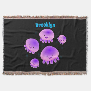 Cobertor Cartografia de medusa-púrpura-rosa-branca kawaii